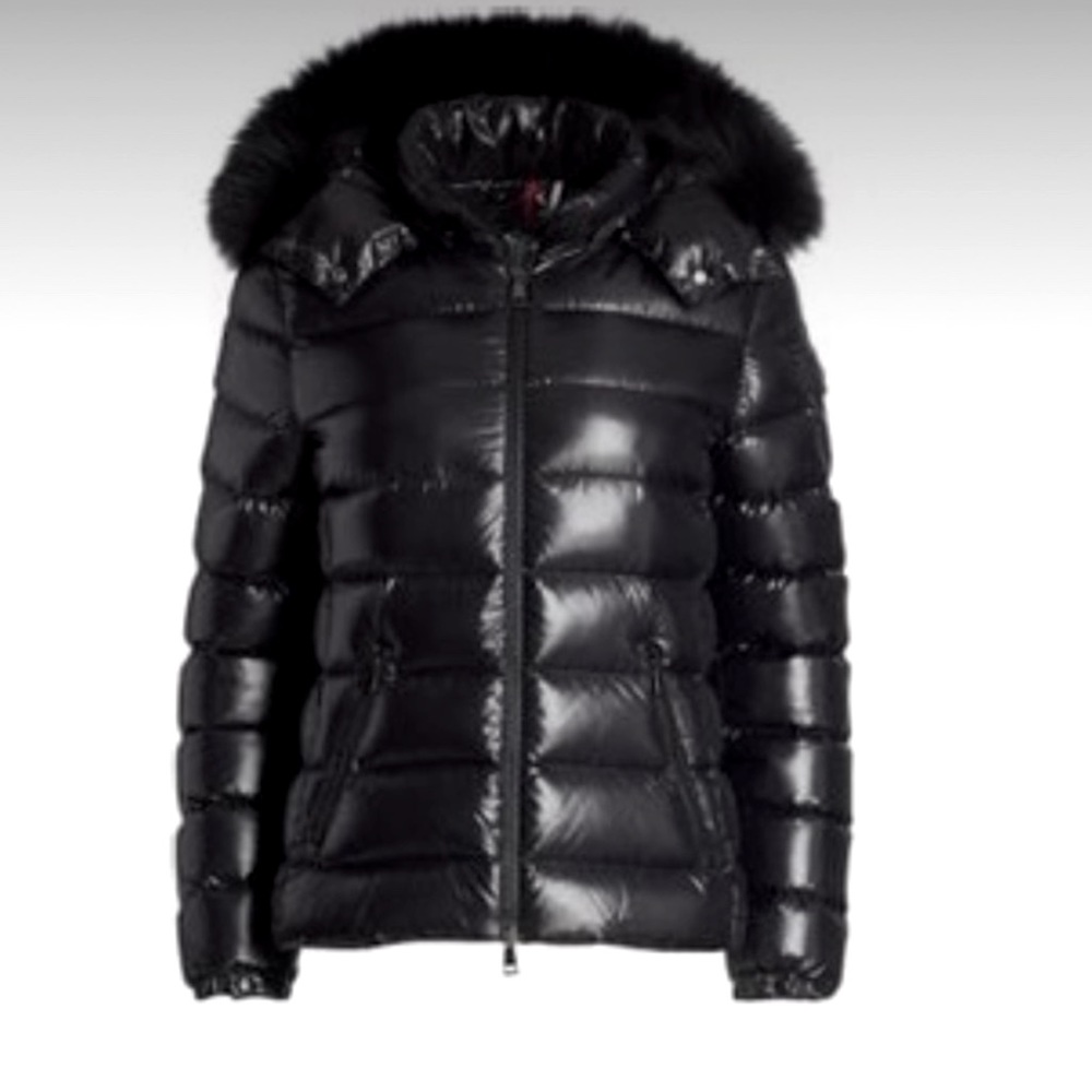WOMENS MONCLER BADY Fox Fur-Trim Hood Quilted Down Jacket BLACK Like New Size 2